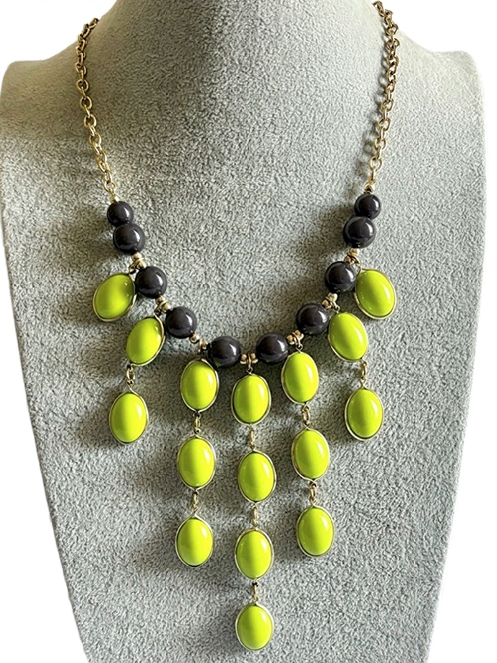 Stony Navy Blue + Green Beaded Dangle Necklace